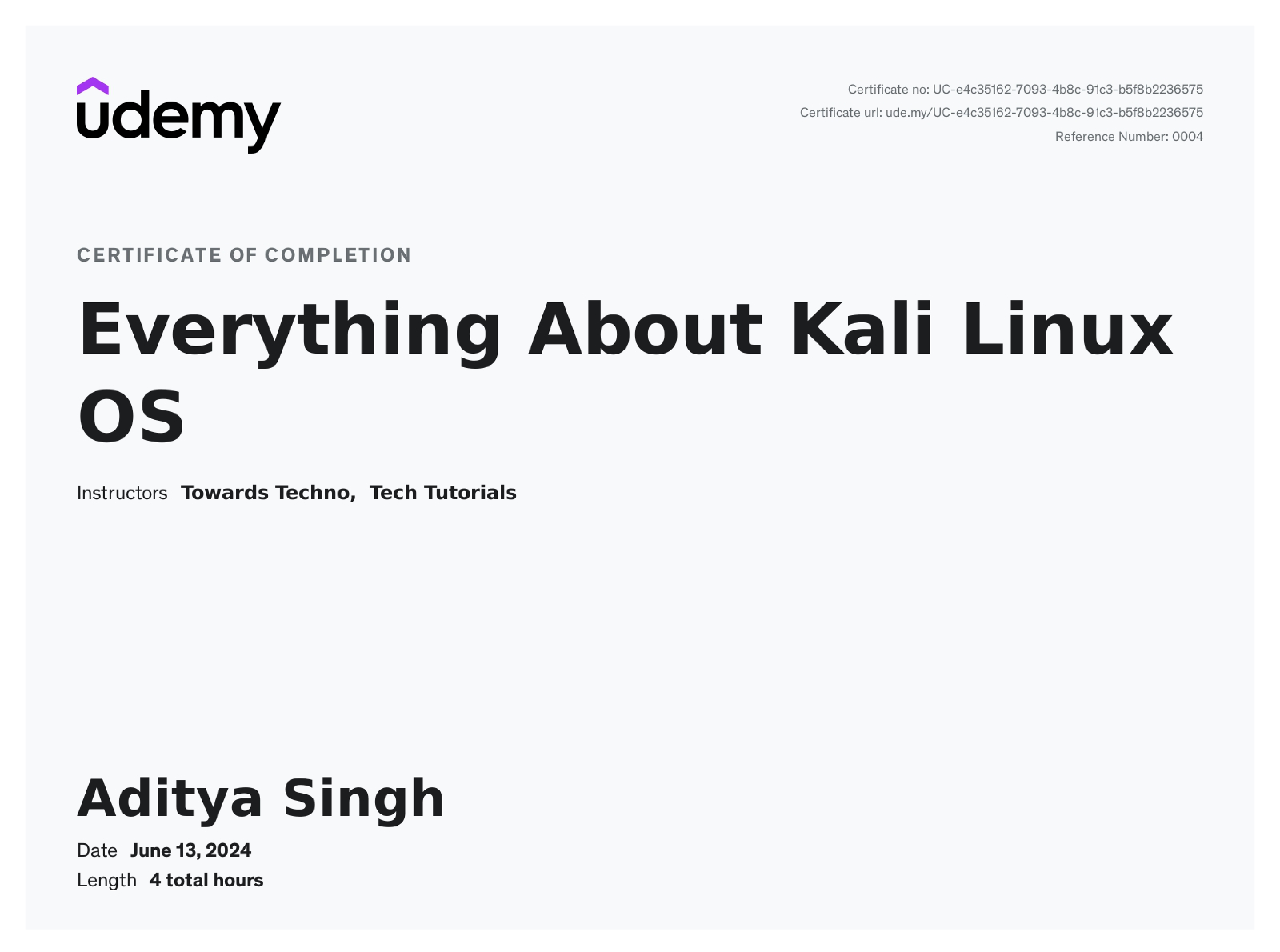 Kali Linux OS Certificate